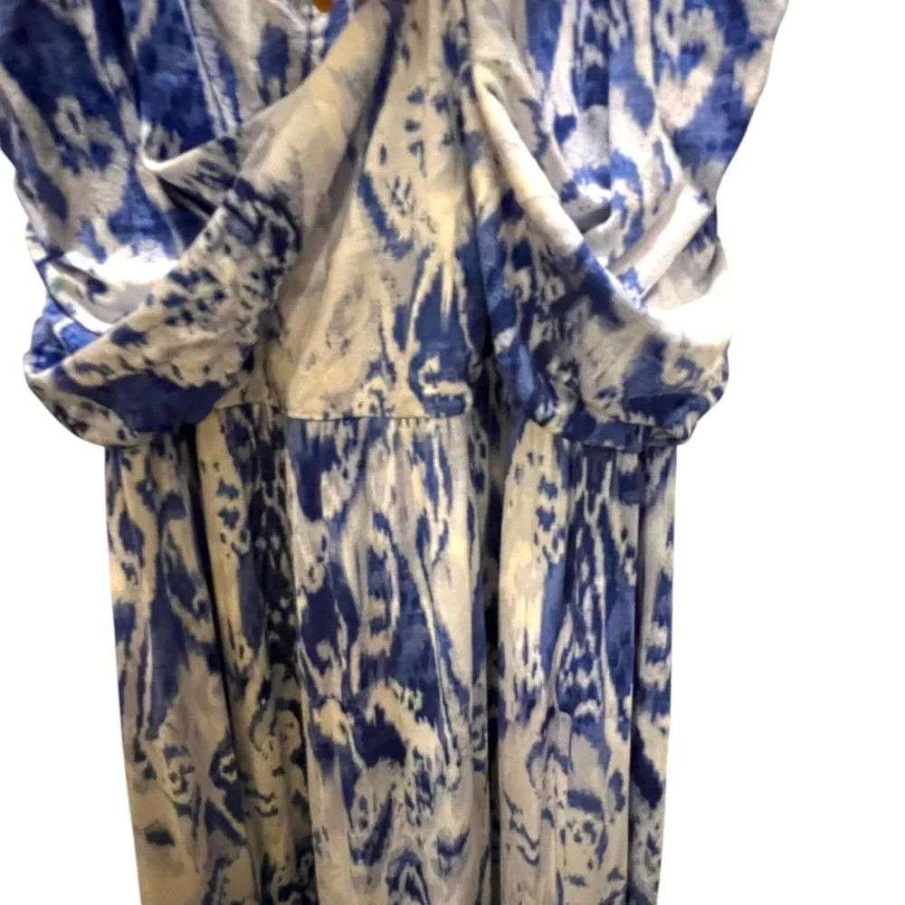 Carole Little Dress Ruched Maxi Cami Halter Empire Blue Tie Dye Boho Hippie XL - Picture 6 of 15